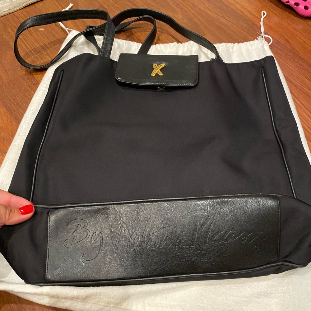 Paloma Picasso Black Leather and Nylon Tote